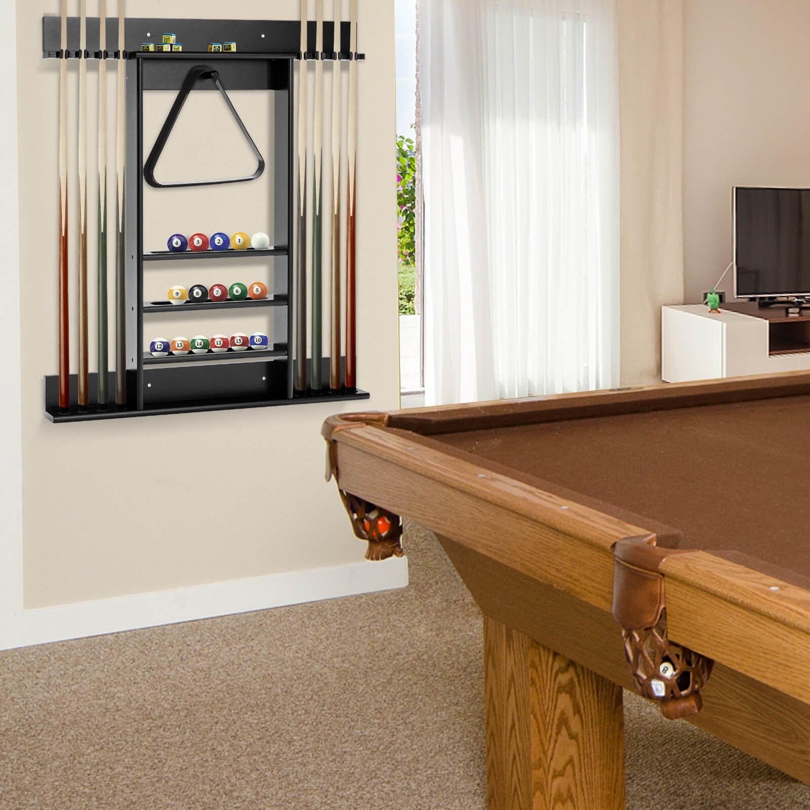 Wall-mounted Billiards Pool Cue Rack Only, Black Game Room   at Gallery Canada