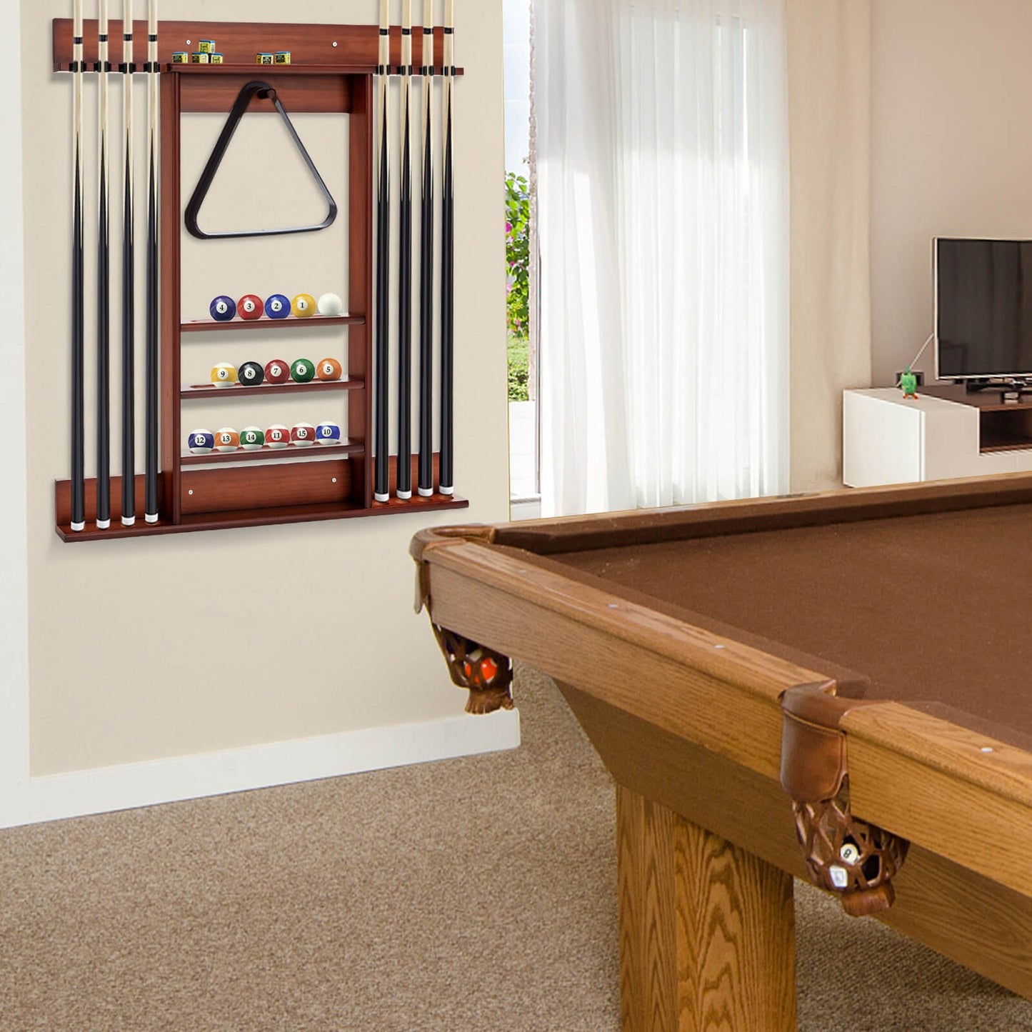 Wall-mounted Billiards Pool Cue Rack Only, Brown Game Room   at Gallery Canada