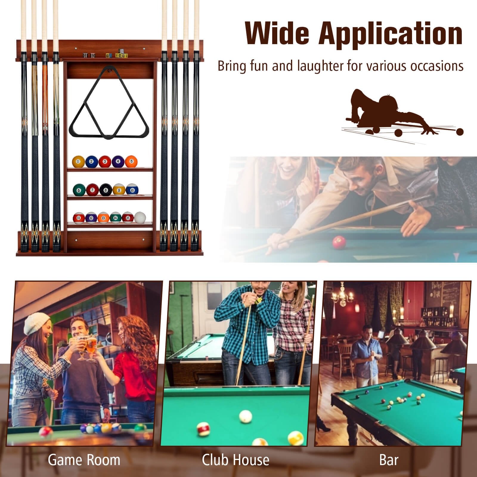 Wall-mounted Billiards Pool Cue Rack Only, Brown Game Room   at Gallery Canada