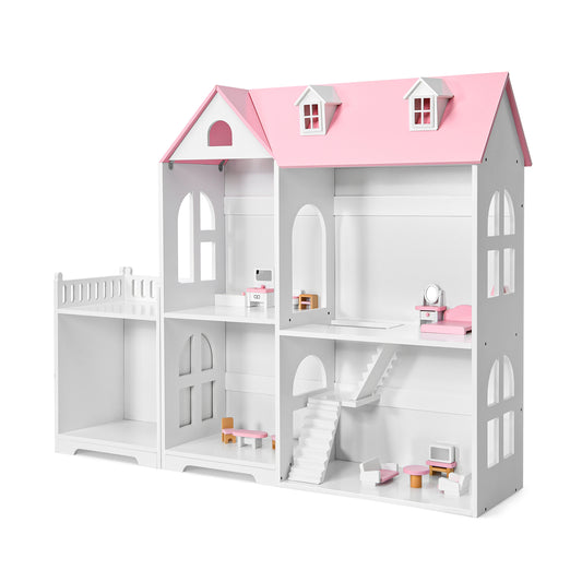 2-Tier Dollhouse Bookcase with Sufficient Storage Space, Pink - Gallery Canada