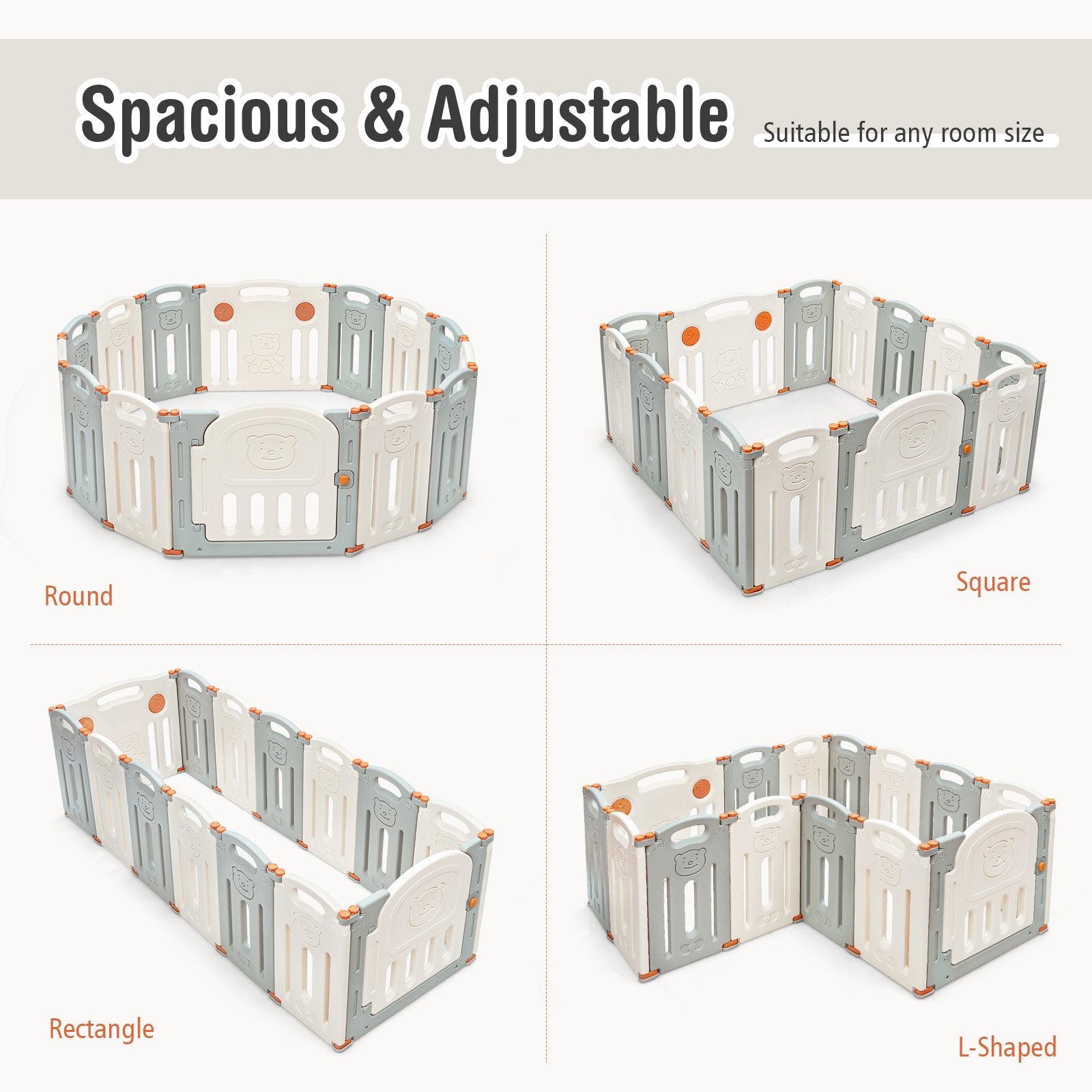 Foldable Baby Playpen 14 Panel Activity Center Safety Play Yard, Beige Baby Playpen & Playards   at Gallery Canada