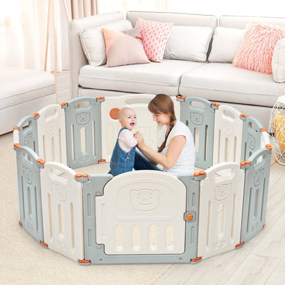 Foldable Baby Playpen 14 Panel Activity Center Safety Play Yard, Beige Baby Playpen & Playards   at Gallery Canada