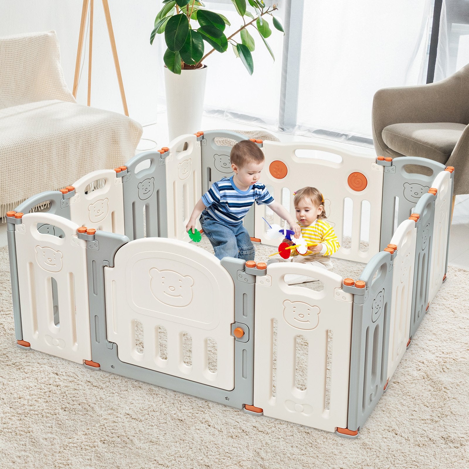 Foldable Baby Playpen 14 Panel Activity Center Safety Play Yard, Beige Baby Playpen & Playards   at Gallery Canada