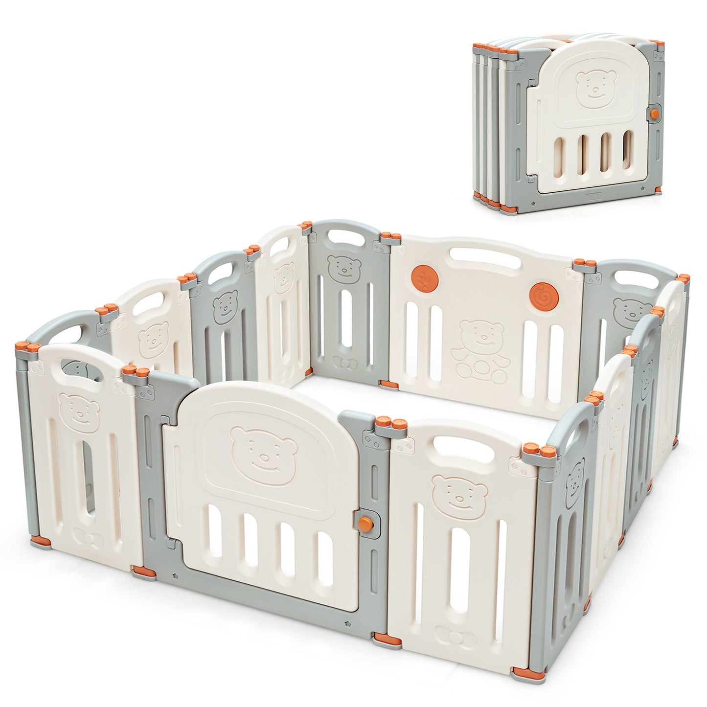 Foldable Baby Playpen 14 Panel Activity Center Safety Play Yard, Beige Baby Playpen & Playards   at Gallery Canada