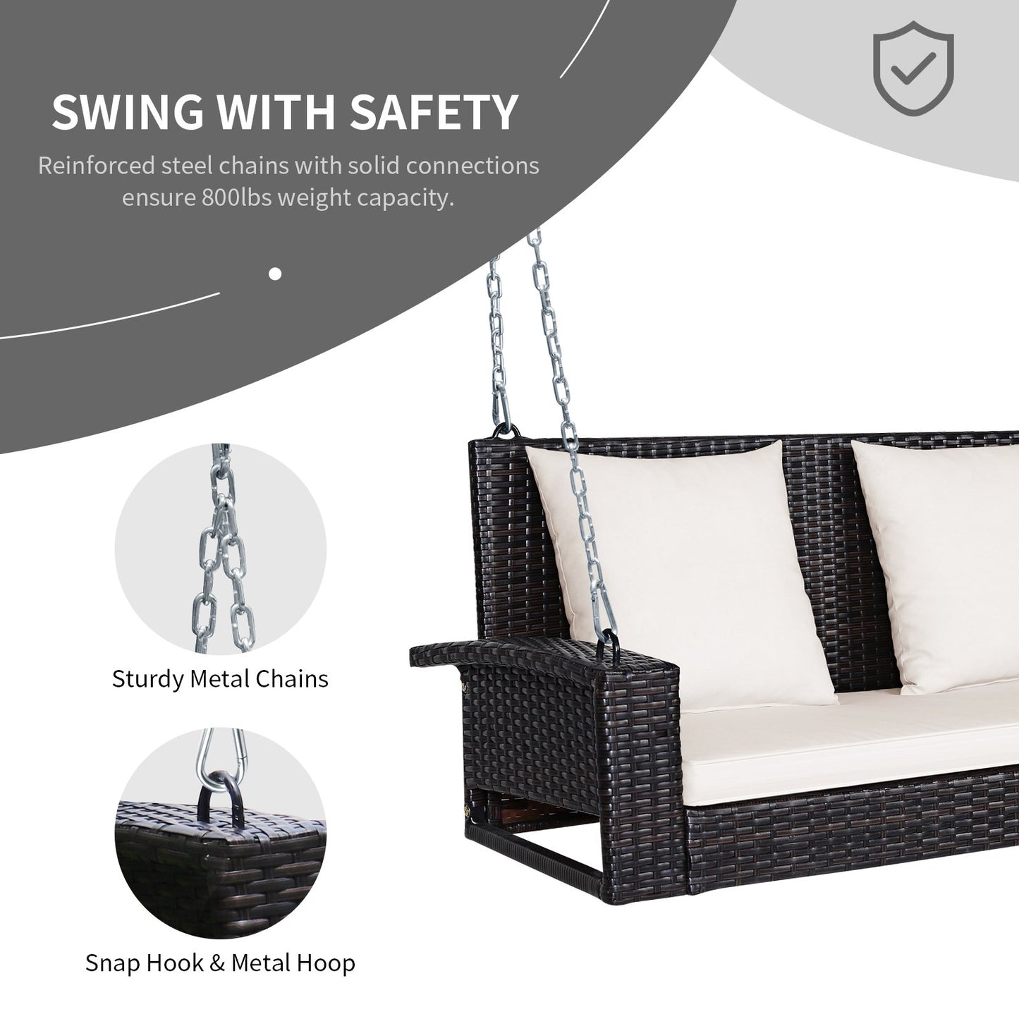 2-Person Patio Rattan Porch Swing with Cushions, White - Gallery Canada