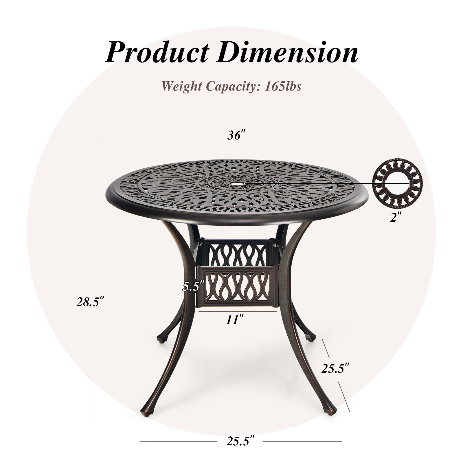 36 Inch Patio Round Dining Bistro Table with Umbrella Hole, Brown Patio Dining Tables   at Gallery Canada