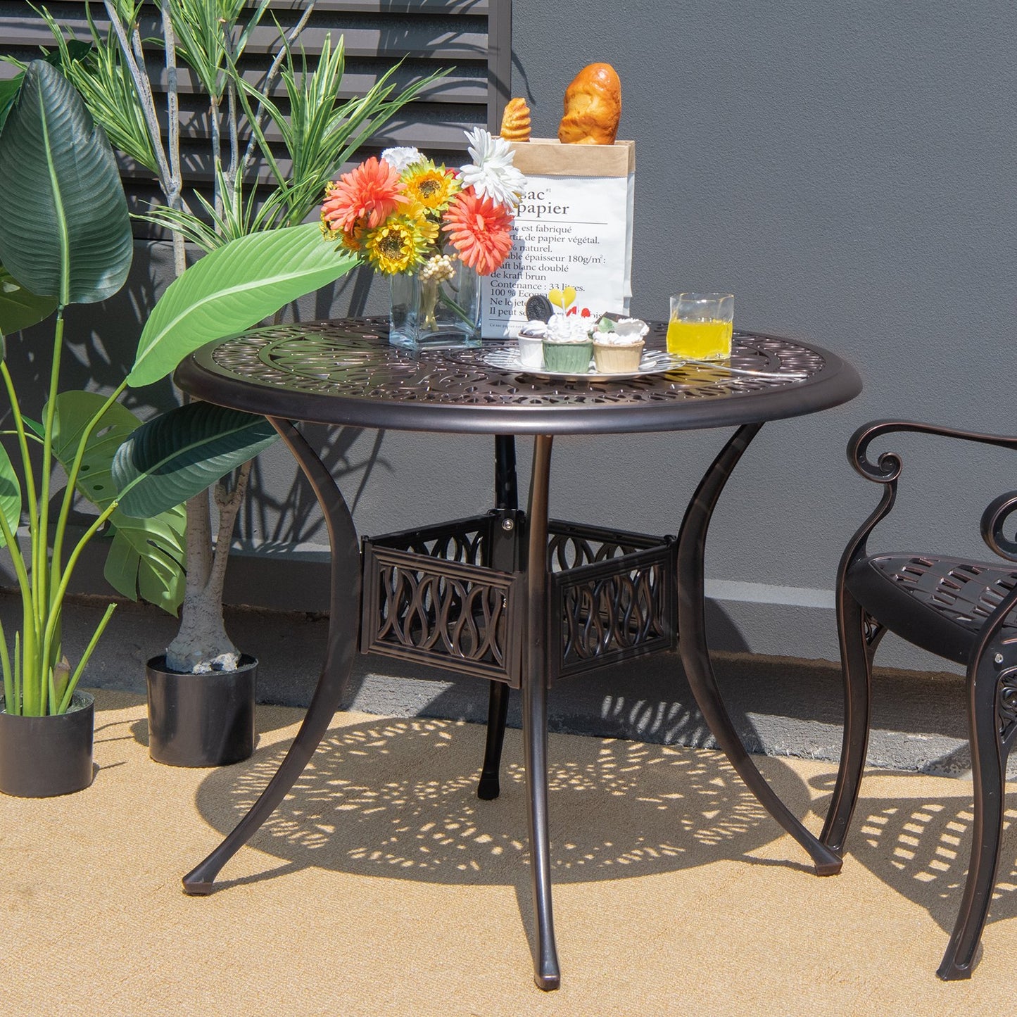 36 Inch Patio Round Dining Bistro Table with Umbrella Hole, Brown Patio Dining Tables   at Gallery Canada