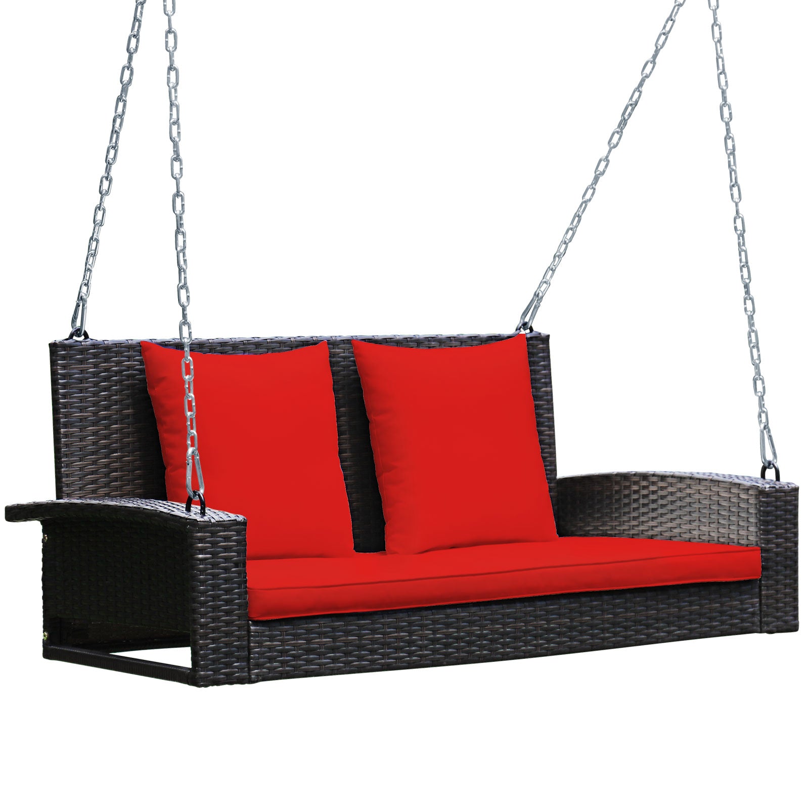 2-Person Patio Rattan Porch Swing with Cushions, Red - Gallery Canada