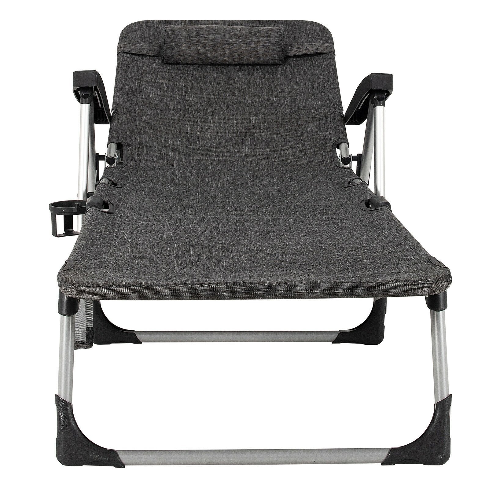 Beach Folding Chaise Lounge Recliner with 7 Adjustable Position, Gray - Gallery Canada