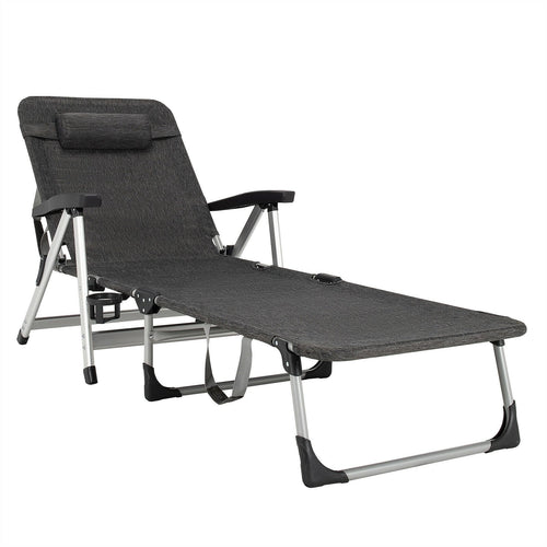 Beach Folding Chaise Lounge Recliner with 7 Adjustable Position, Gray