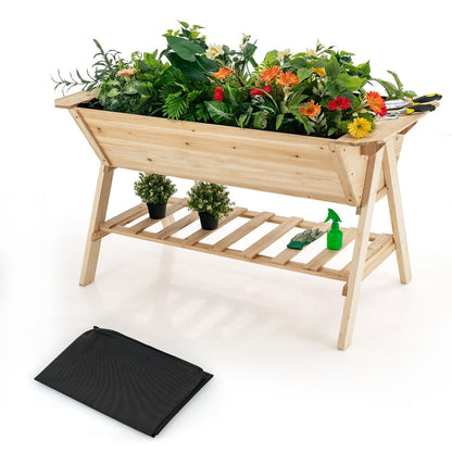 Raised Wood Garden Bed with Shelf and Liner, Natural Raised Garden Beds   at Gallery Canada