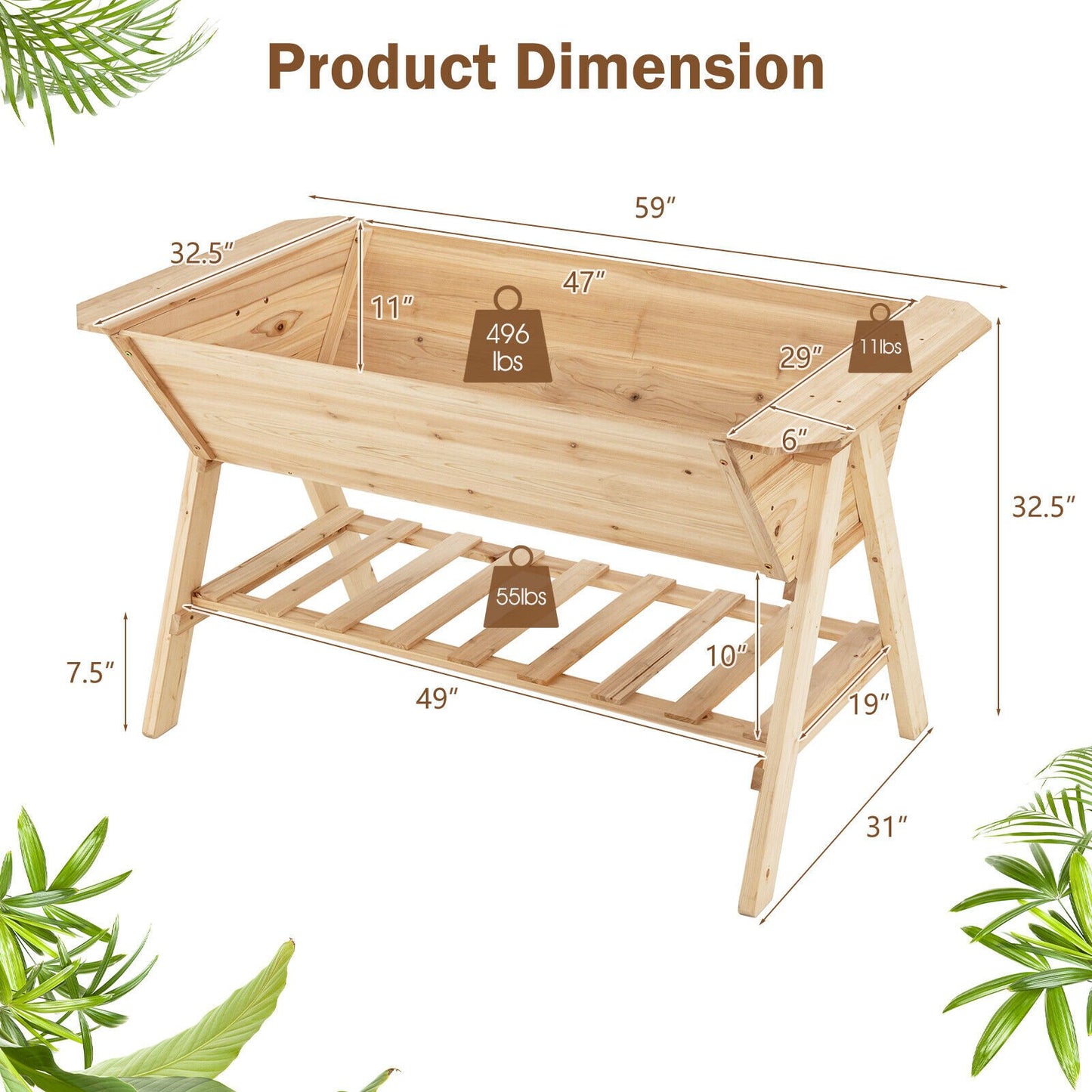 Raised Wood Garden Bed with Shelf and Liner, Natural Raised Garden Beds   at Gallery Canada