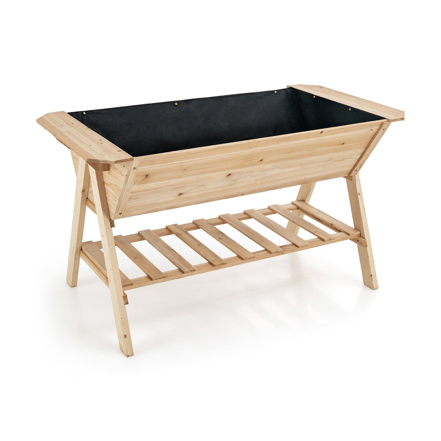 Raised Wood Garden Bed with Shelf and Liner, Natural Raised Garden Beds   at Gallery Canada