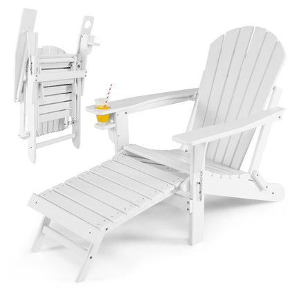 Patio All-Weather Folding Adirondack Chair with Pull-Out Ottoman, White - Gallery Canada