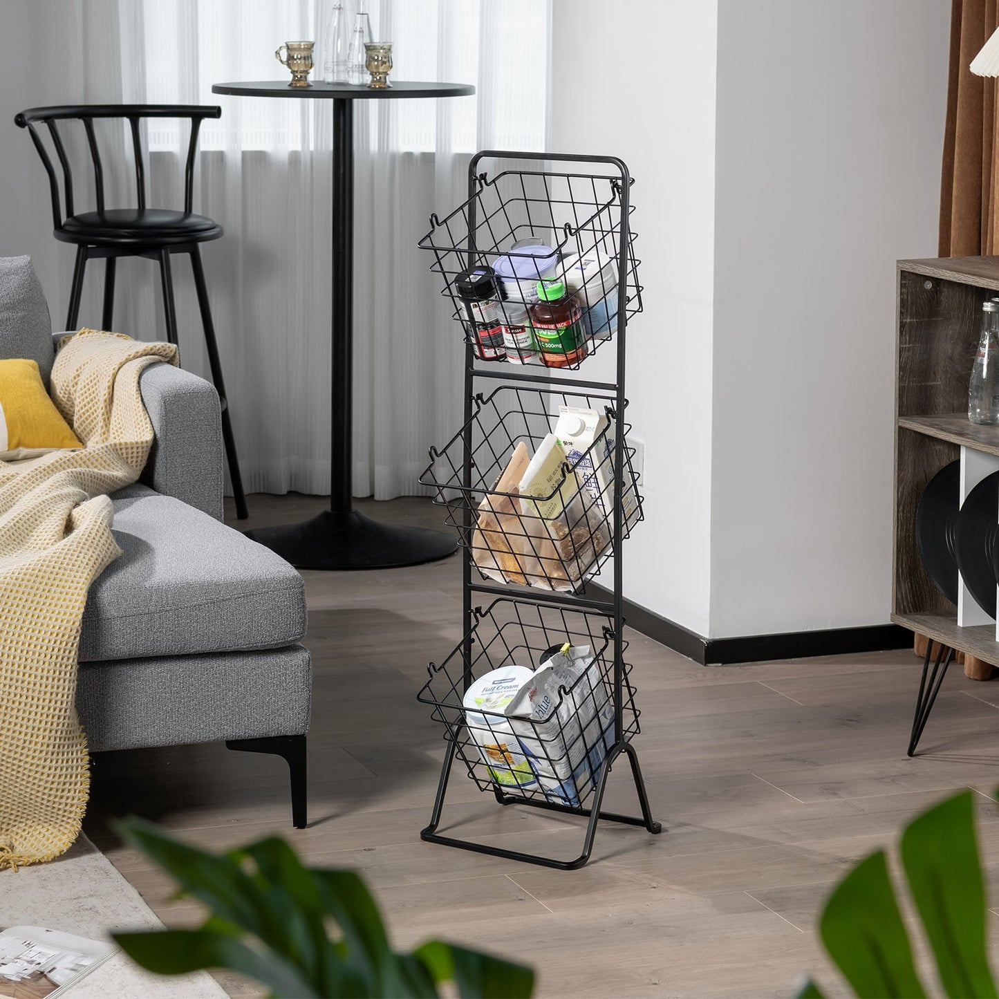 3-Tier Fruit Basket Stand with Adjustable Heights, Black Kitchen Organization   at Gallery Canada