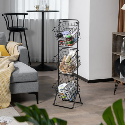 3-Tier Fruit Basket Stand with Adjustable Heights, Black Kitchen Organization   at Gallery Canada