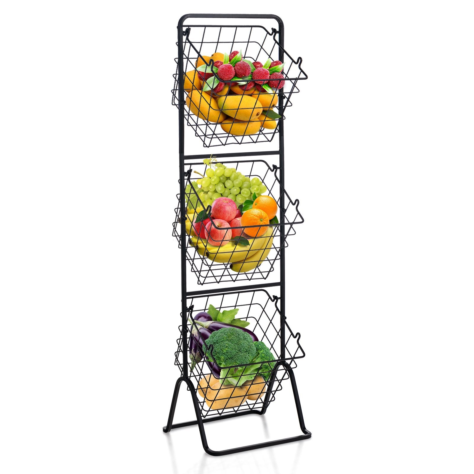 3-Tier Fruit Basket Stand with Adjustable Heights, Black Kitchen Organization   at Gallery Canada