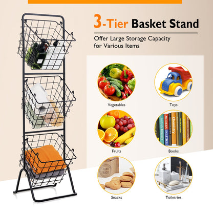 3-Tier Fruit Basket Stand with Adjustable Heights, Black Kitchen Organization   at Gallery Canada