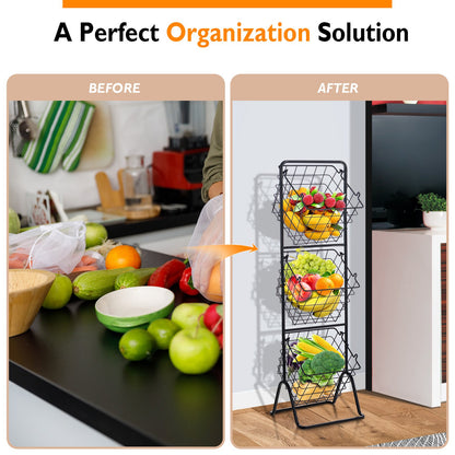 3-Tier Fruit Basket Stand with Adjustable Heights, Black Kitchen Organization   at Gallery Canada