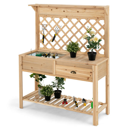 Wood Raised Garden Bed with Trellis, Natural - Gallery Canada