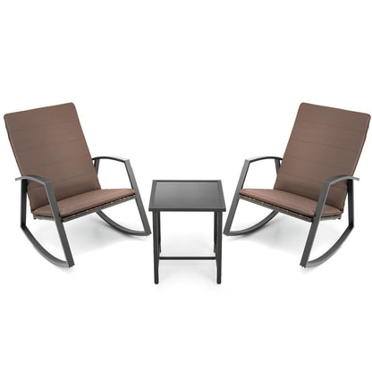 3 Pieces Patio Rattan Rocking Furniture Set, Brown Patio Conversation Sets   at Gallery Canada