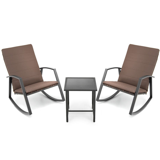 3 Pieces Patio Rattan Rocking Furniture Set, Brown Patio Conversation Sets   at Gallery Canada