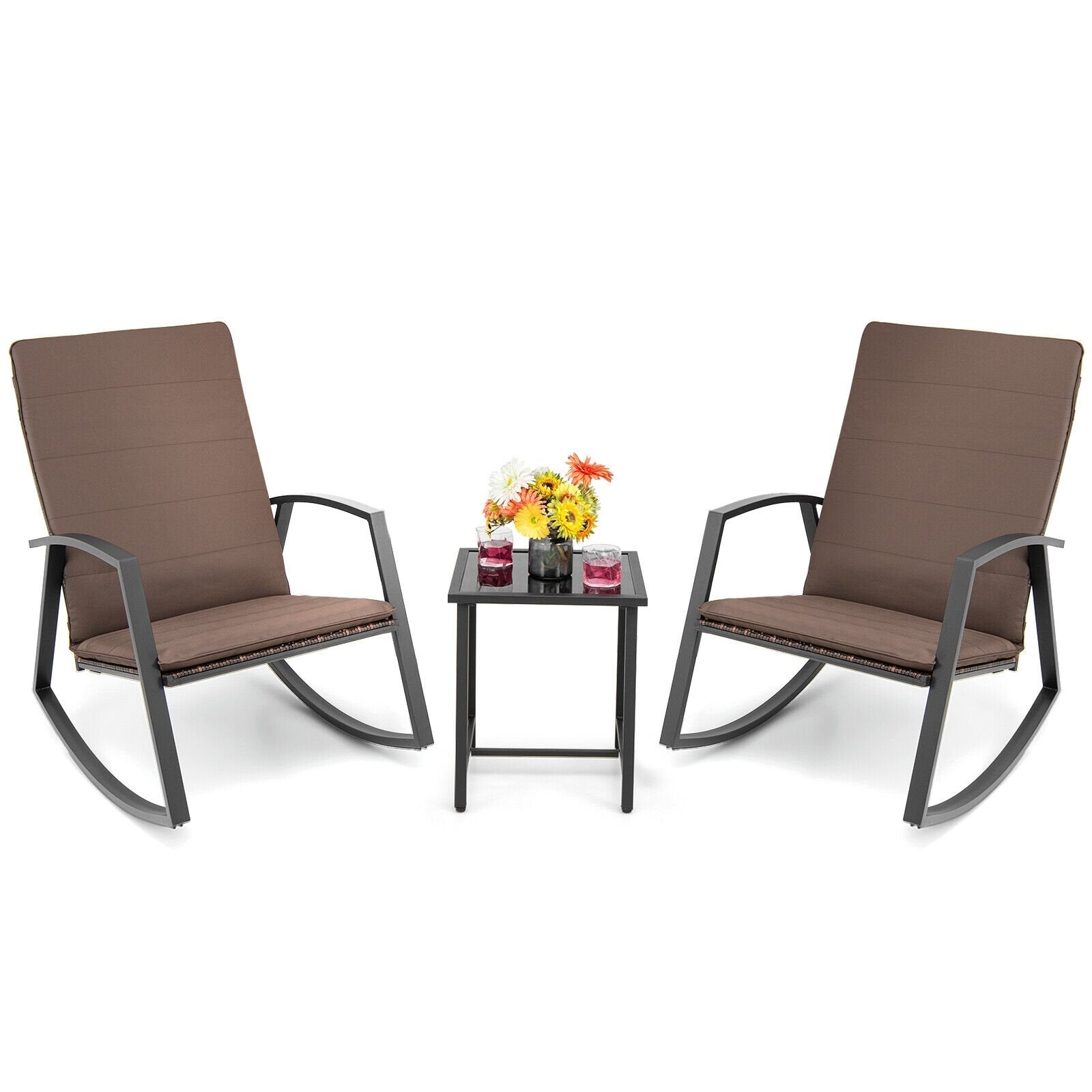 3 Pieces Patio Rattan Rocking Furniture Set, Brown Patio Conversation Sets   at Gallery Canada