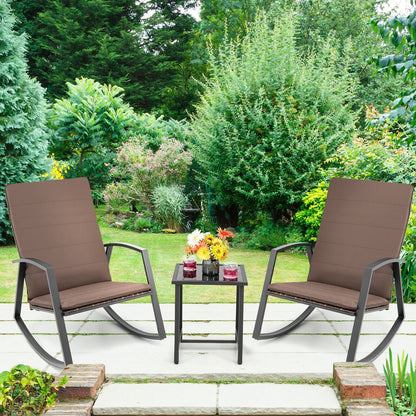 3 Pieces Patio Rattan Rocking Furniture Set, Brown Patio Conversation Sets   at Gallery Canada