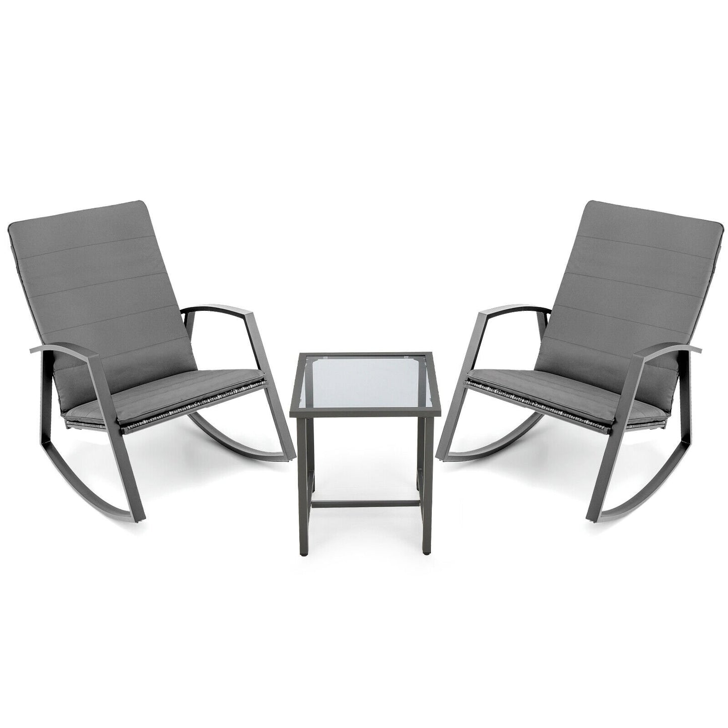 3 Pieces Patio Rattan Rocking Furniture Set, Gray Patio Conversation Sets   at Gallery Canada