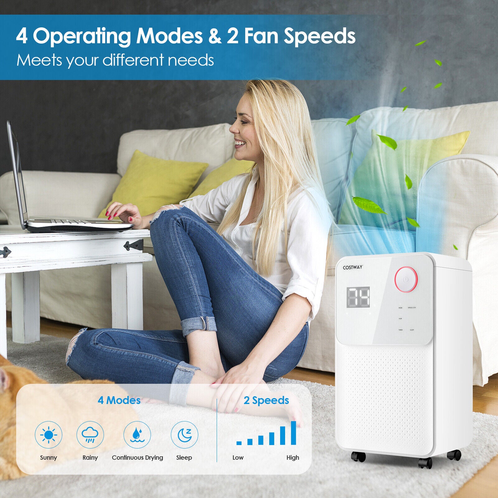 32 Pints 2000 Sq. Ft Dehumidifier for Home and Basements with 3-Color Digital Display, White Dehumidifiers at Gallery Canada