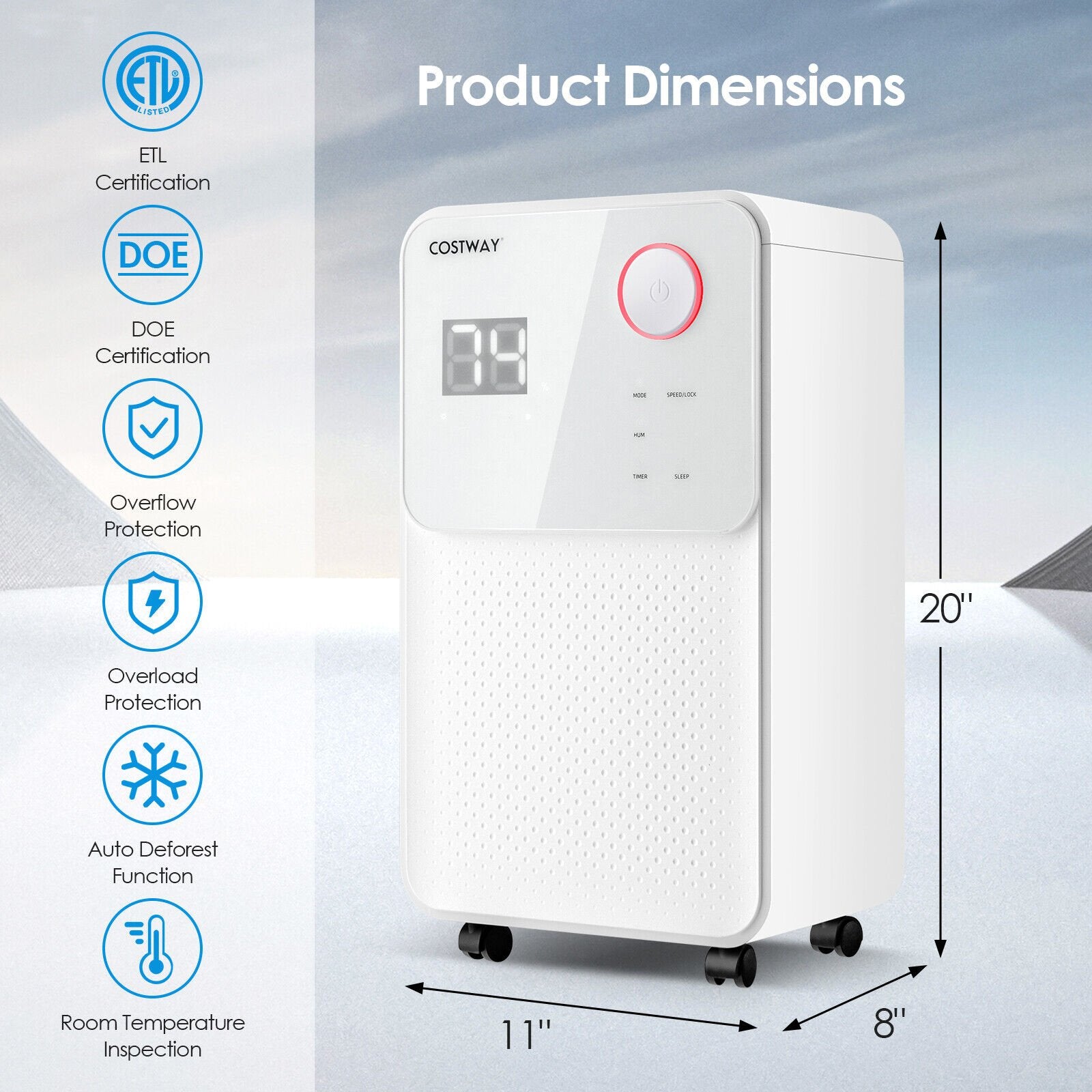 32 Pints 2000 Sq. Ft Dehumidifier for Home and Basements with 3-Color Digital Display, White Dehumidifiers   at Gallery Canada