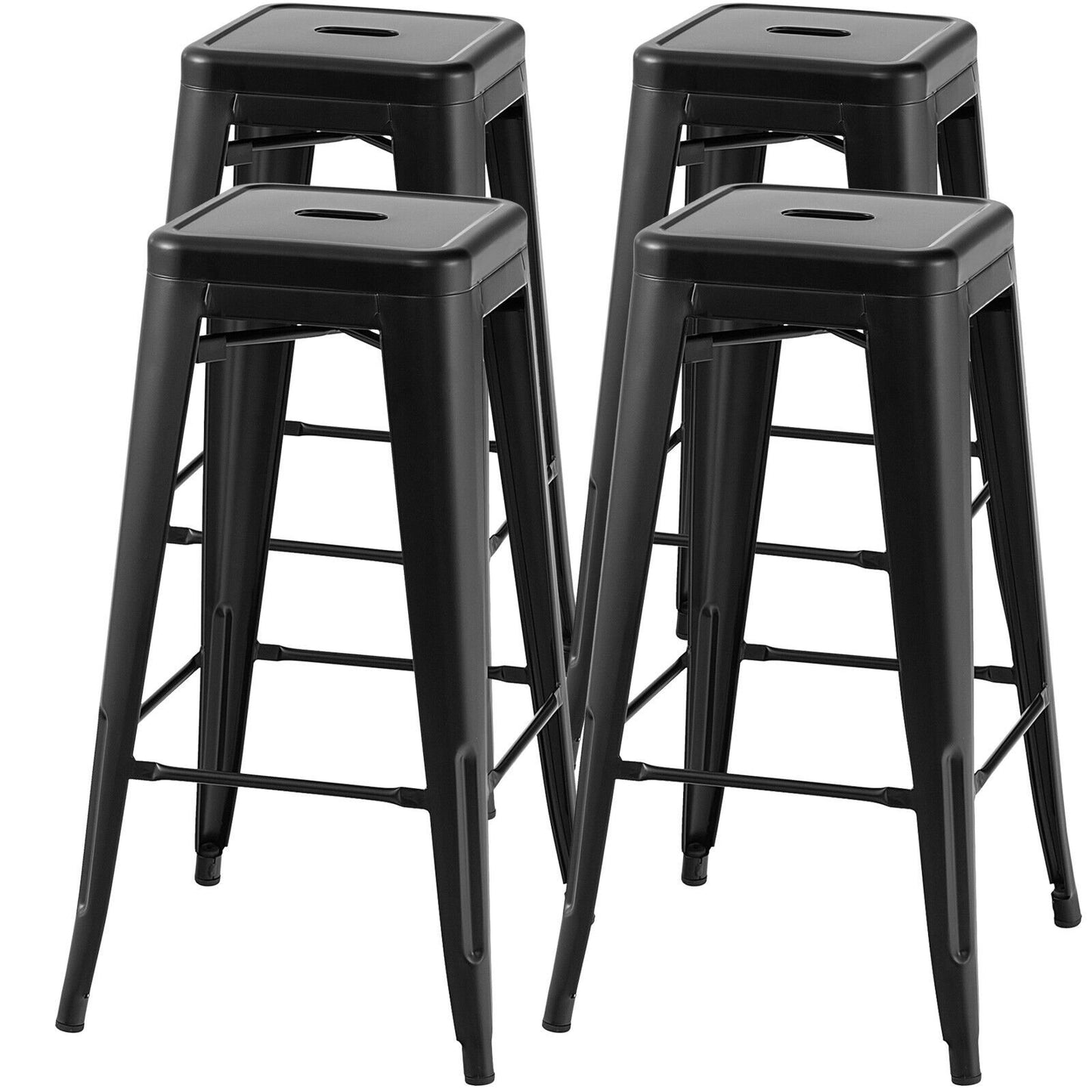 30 Inch Bar Stools Set of 4 with Square Seat and Handling Hole, Black Bar Stools   at Gallery Canada