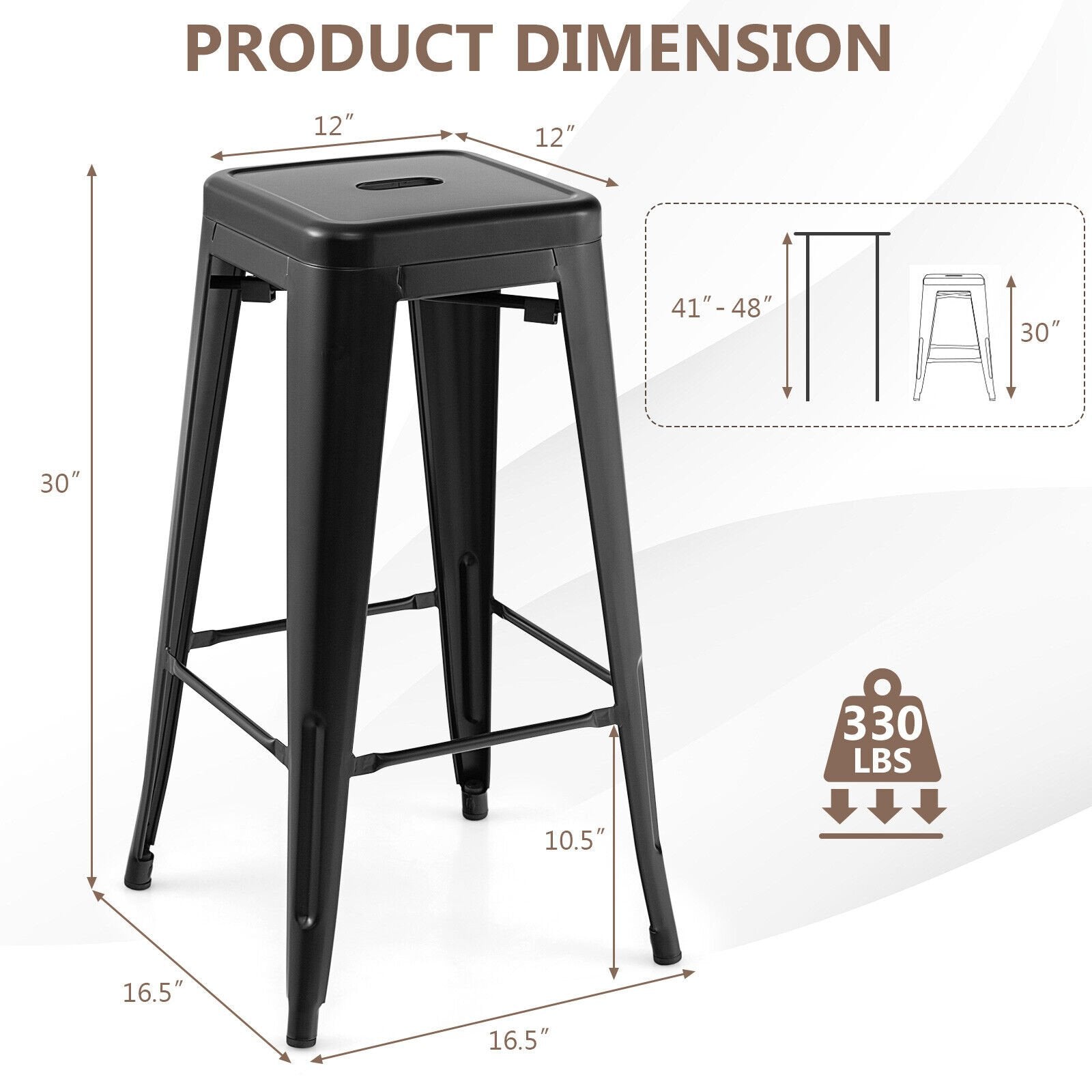 30 Inch Bar Stools Set of 4 with Square Seat and Handling Hole, Black Bar Stools   at Gallery Canada