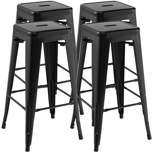 30 Inch Bar Stools Set of 4 with Square Seat and Handling Hole, Black Bar Stools   at Gallery Canada