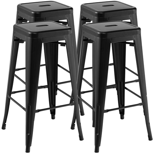 30 Inch Bar Stools Set of 4 with Square Seat and Handling Hole, Black