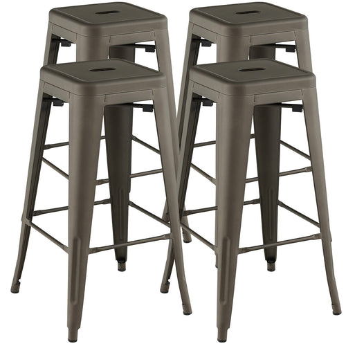 30 Inch Bar Stools Set of 4 with Square Seat and Handling Hole, Gun