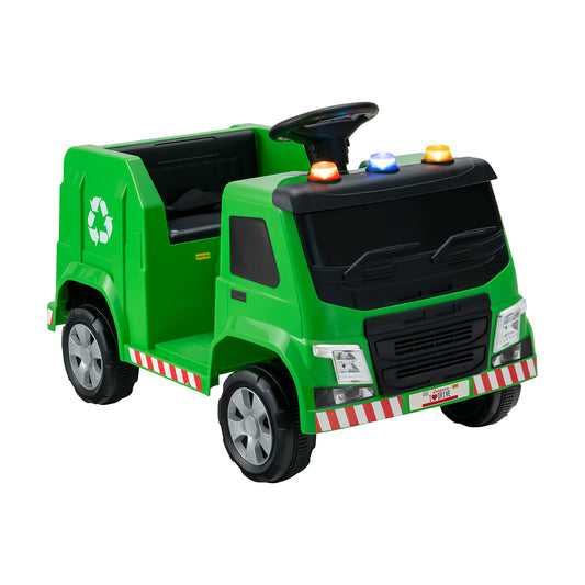 12V Kids Ride-on Garbage Truck with Warning Lights and 6 Recycling Accessories, Green Powered Ride On Toys at Gallery Canada