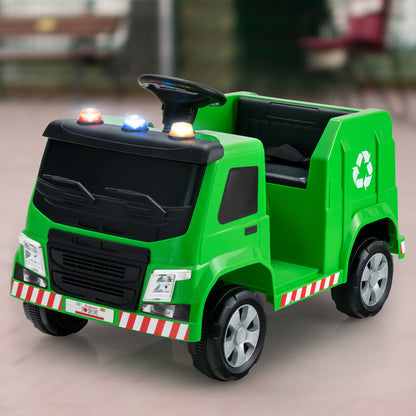 12V Kids Ride-on Garbage Truck with Warning Lights and 6 Recycling Accessories, Green Powered Ride On Toys at Gallery Canada