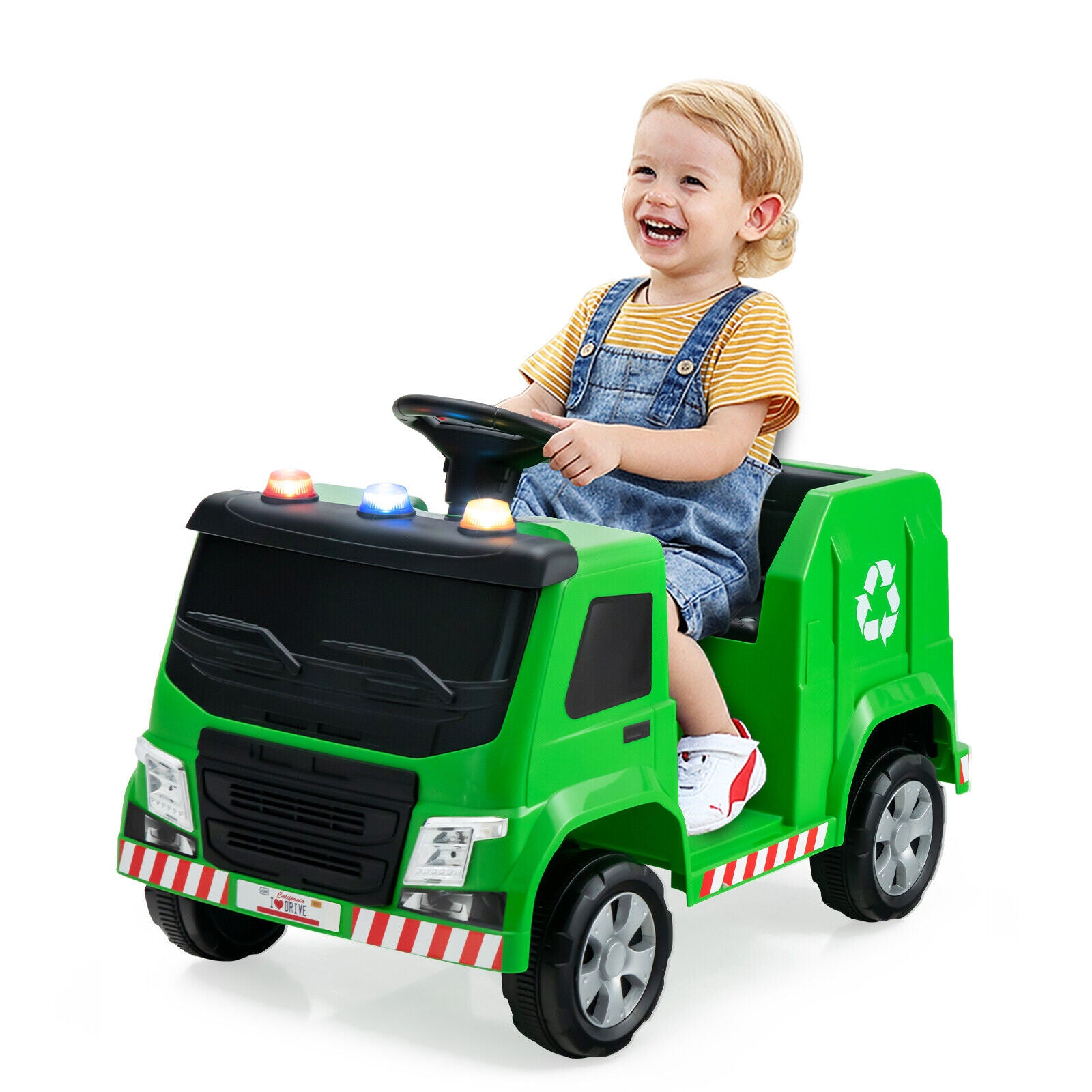 12V Kids Ride-on Garbage Truck with Warning Lights and 6 Recycling Accessories, Green Powered Ride On Toys at Gallery Canada