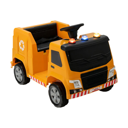 12V Kids Ride-on Garbage Truck with Warning Lights and 6 Recycling Accessories, Yellow Powered Ride On Toys at Gallery Canada