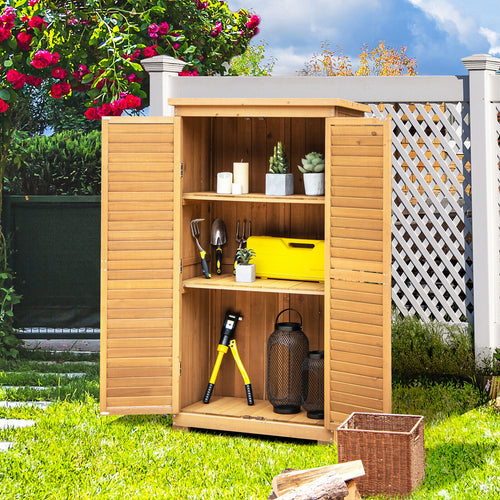 Outdoor Wooden Garden Tool Storage Cabinet, Natural