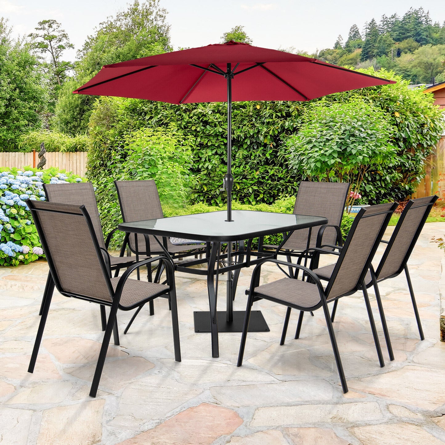 7-Piece Patio Dining Set with 6 Stackable Chairs, Brown Patio Dining Sets   at Gallery Canada