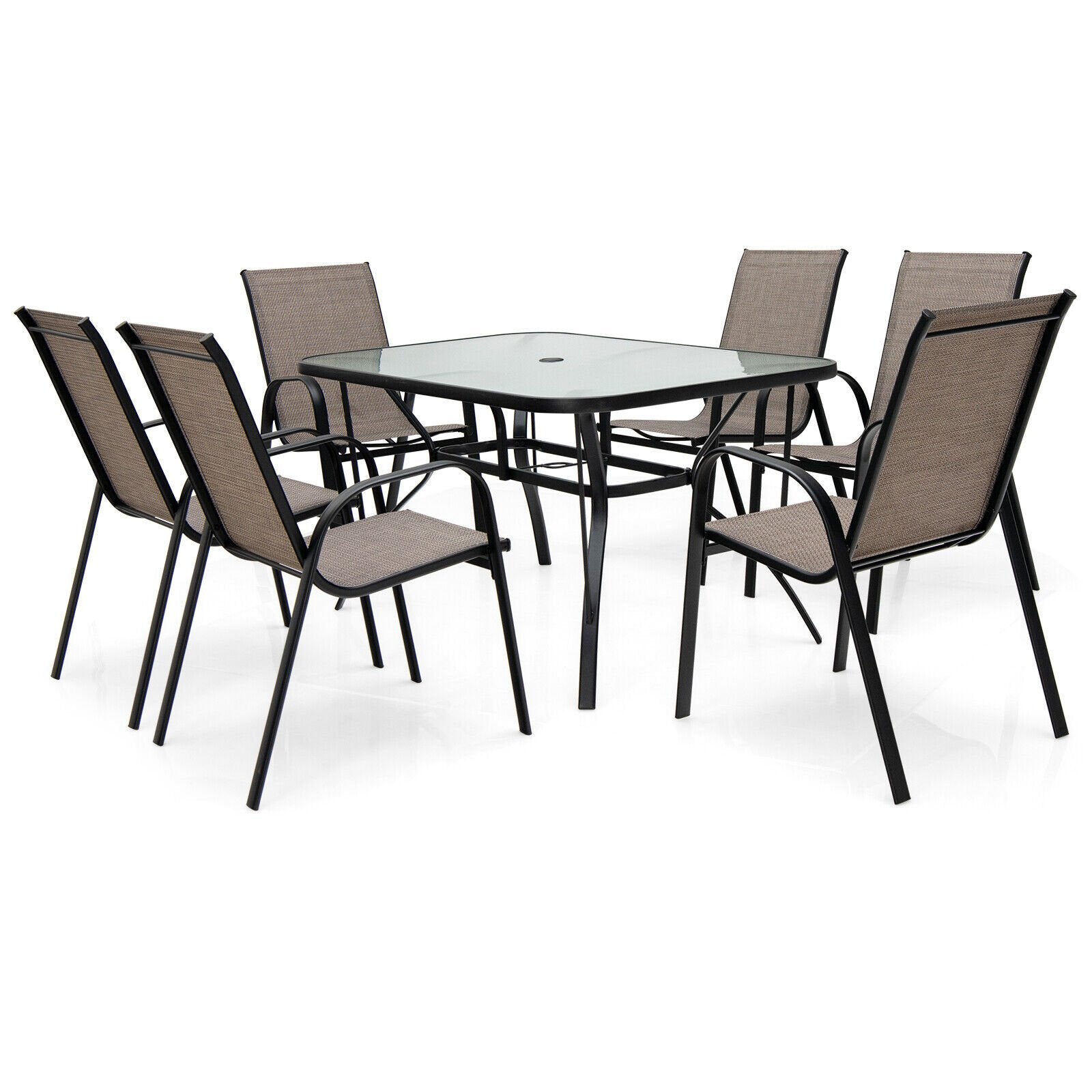 7-Piece Patio Dining Set with 6 Stackable Chairs, Brown Patio Dining Sets Brown  at Gallery Canada