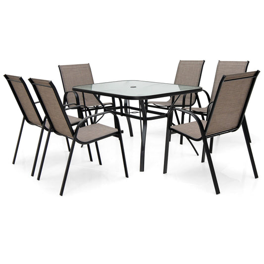 7-Piece Patio Dining Set with 6 Stackable Chairs, Brown - Gallery Canada