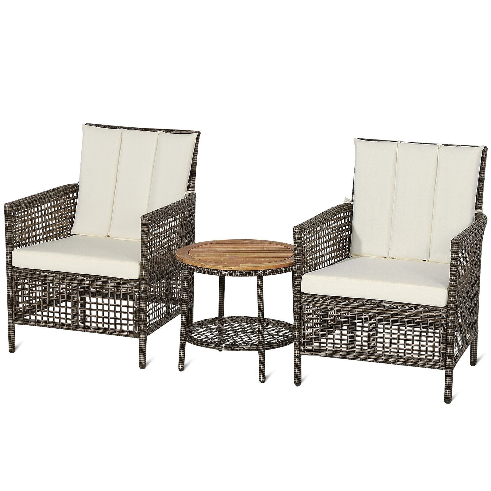 3 Pieces Patio Rattan Furniture Set with Cushioned Sofas and Wood Table Top, White Patio Conversation Sets   at Gallery Canada