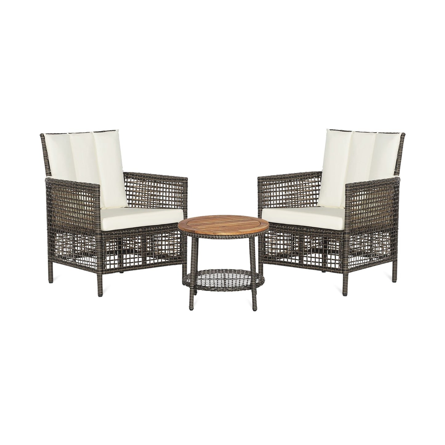 3 Pieces Patio Rattan Furniture Set with Cushioned Sofas and Wood Table Top, White Patio Conversation Sets   at Gallery Canada