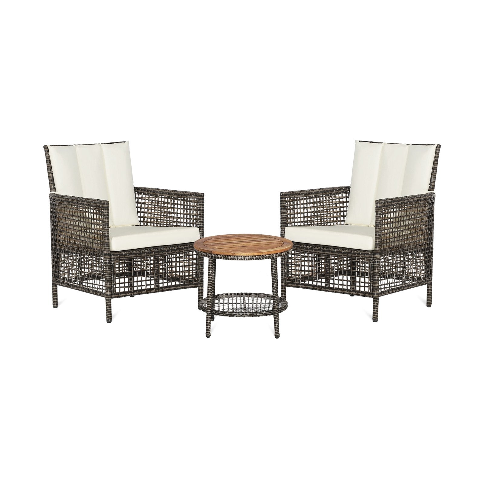 3 Pieces Patio Rattan Furniture Set with Cushioned Sofas and Wood Table Top, White Patio Conversation Sets   at Gallery Canada