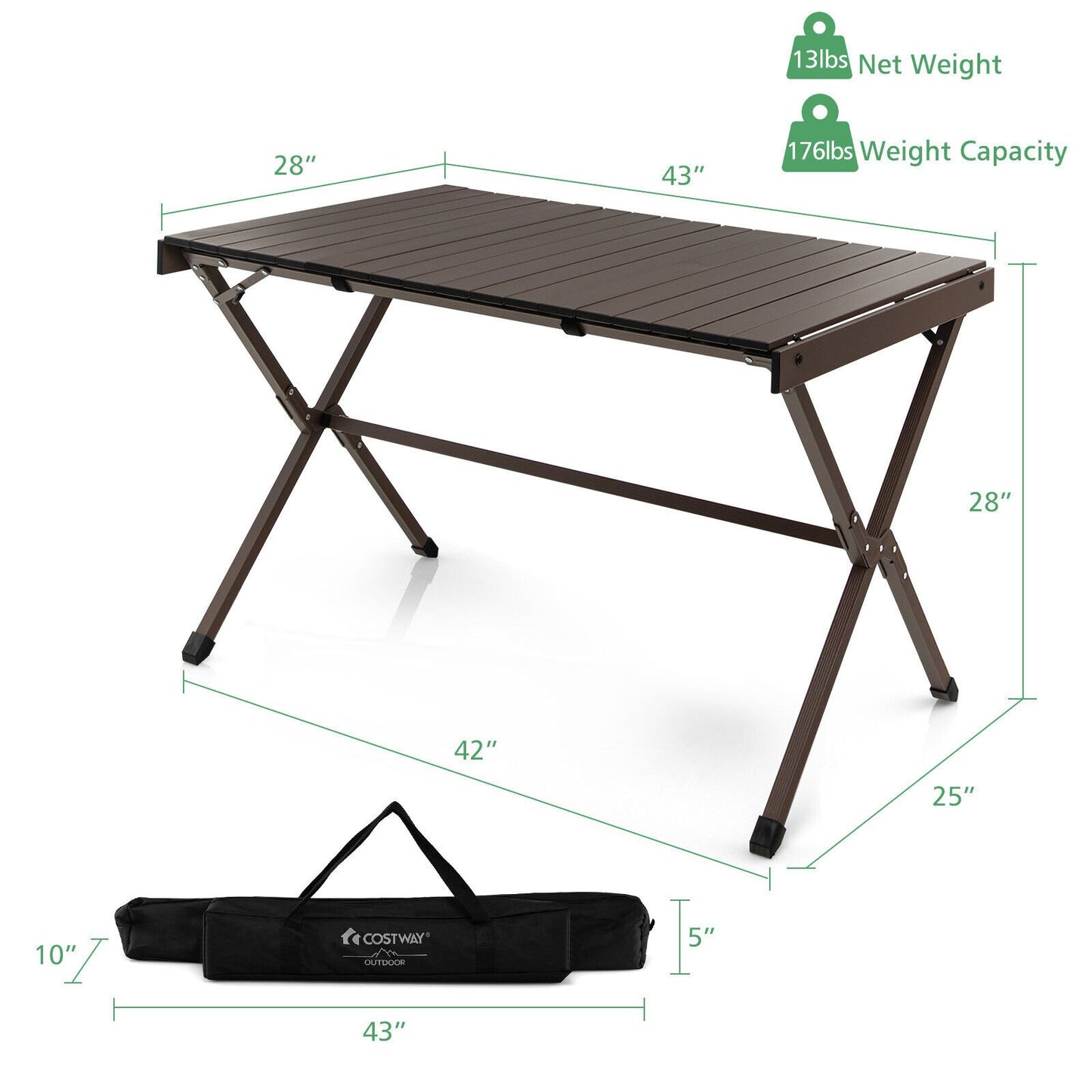 4-6 Person Portable Aluminum Camping Table with Carrying Bag, Brown Camping Furniture   at Gallery Canada