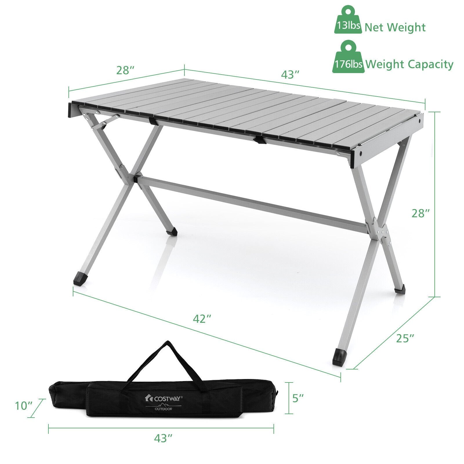 4-6 Person Portable Aluminum Camping Table with Carrying Bag, Gray - Gallery Canada