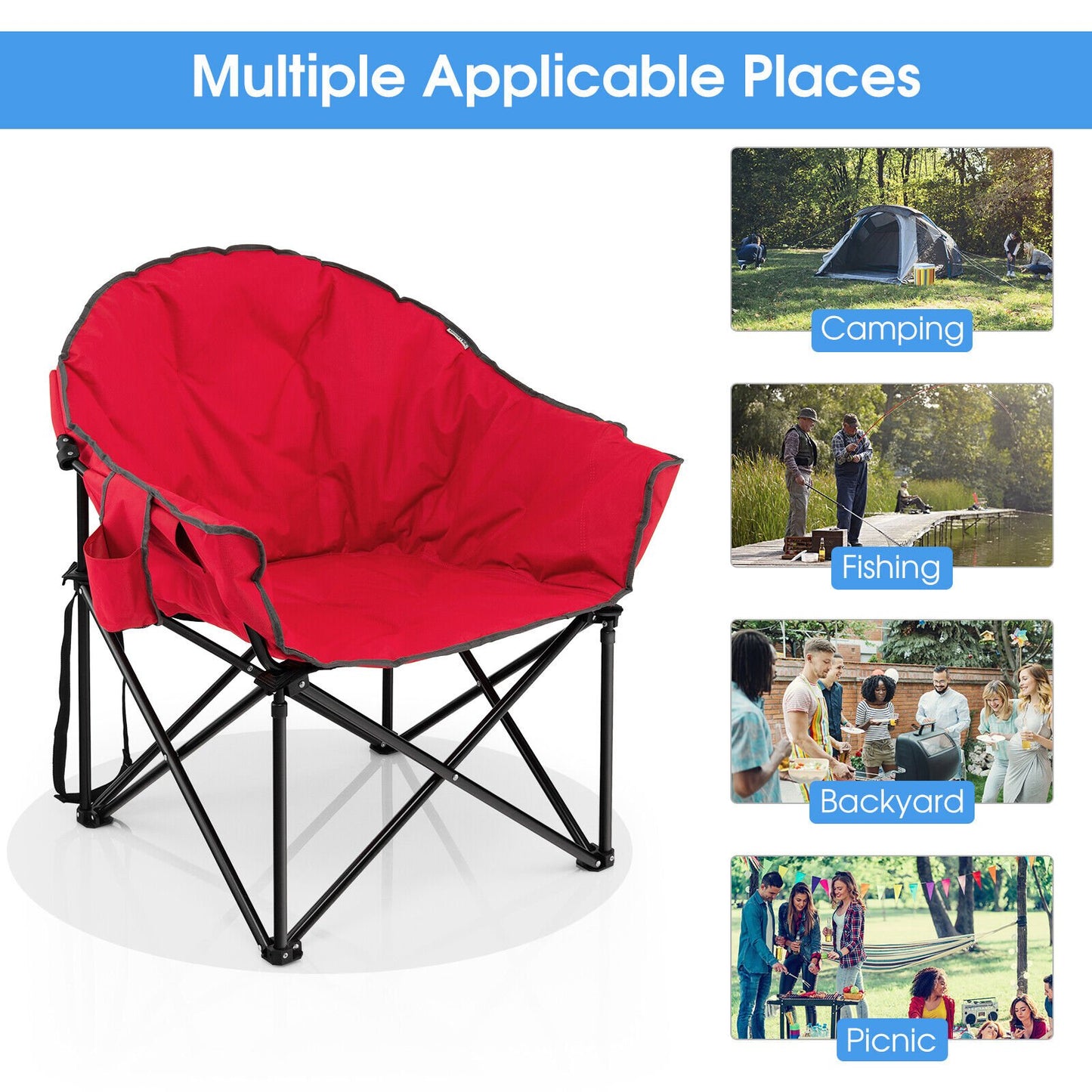 Folding Camping Moon Padded Chair with Carrying Bag, Red Camping Furniture   at Gallery Canada